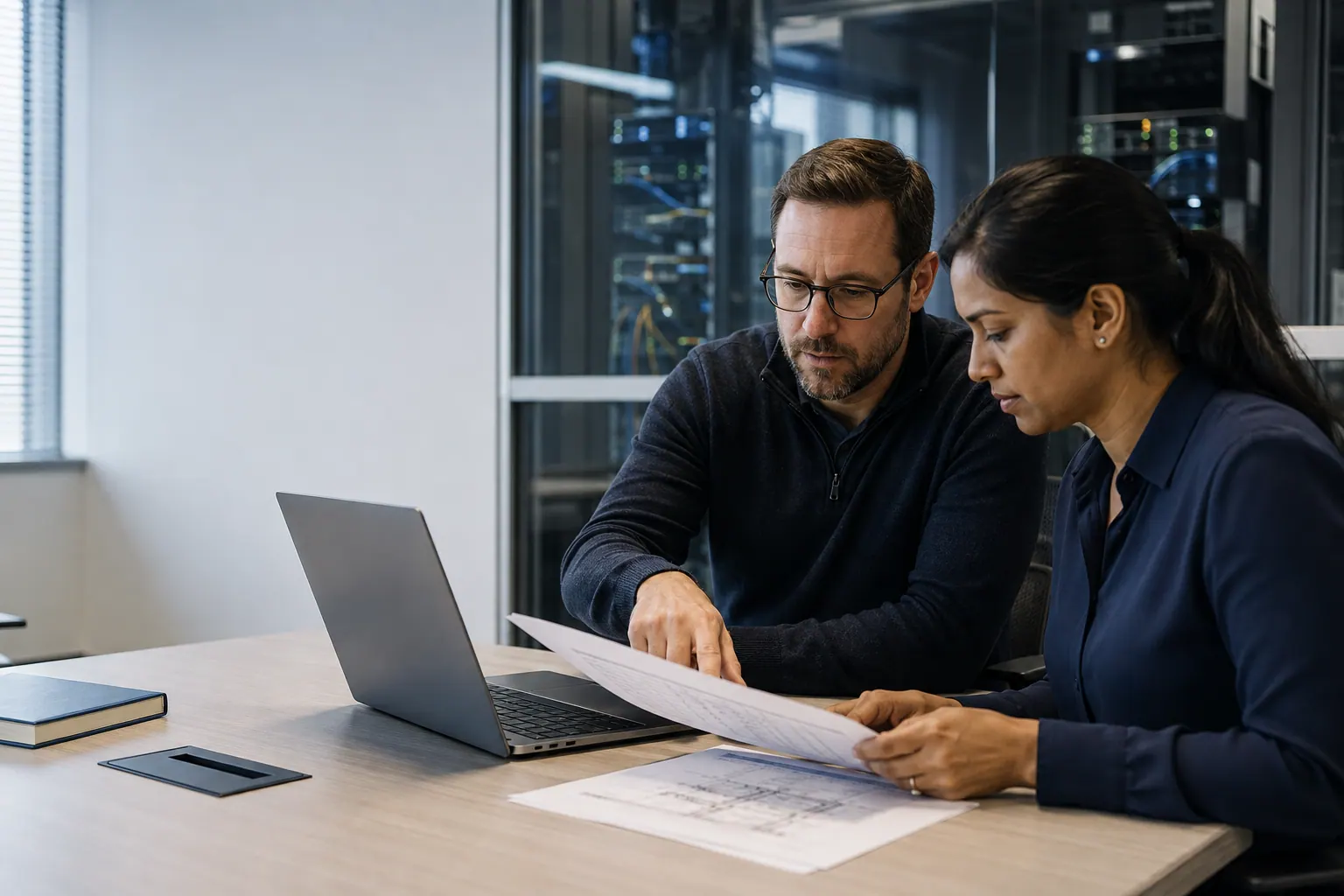 Procurement professionals reviewing an enterprise hardware model and BOM